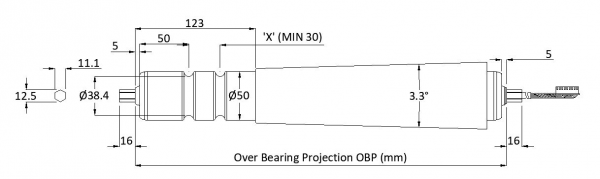 UX50 Motorised Roller Range – Dimensions & Part Number Detail Technical Drawing